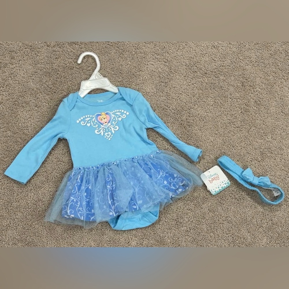 New Baby Disney Cinderella Tutu Bodysuit with Headband Set